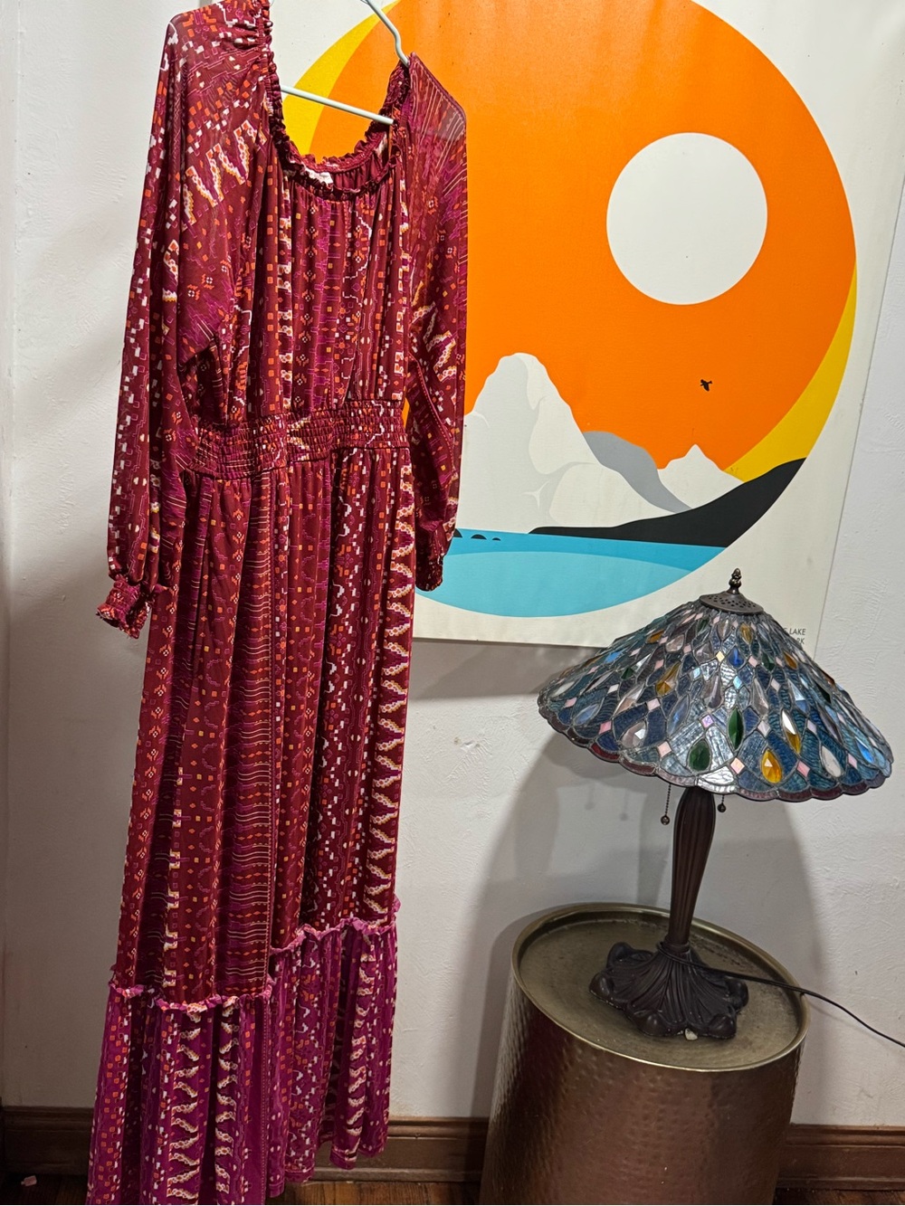 Knox Rose Burgundy and Pink Printed Maxi Dress
